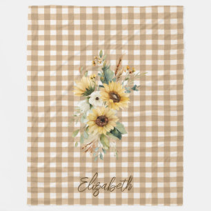 Cobertor De Velo Rustic Fall Sunflower Brown Gingham Personalizado