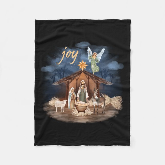 Cobertor De Velo Rustic Farmhouse Christmas Joy Nativity  (Frente)