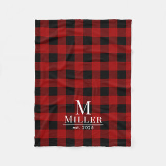 Cobertor De Velo Rustic Red and Black Buffalo Check Nome do Monogra
