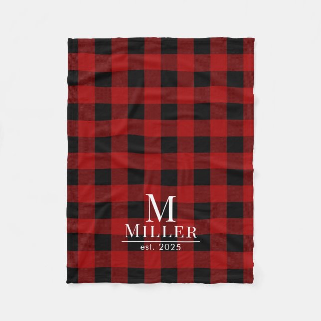 Cobertor De Velo Rustic Red and Black Buffalo Check Nome do Monogra (Frente)
