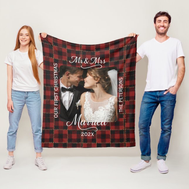 Cobertor De Velo Rustic Red Buffalo Plaid First Christmas Married  (In Situ)