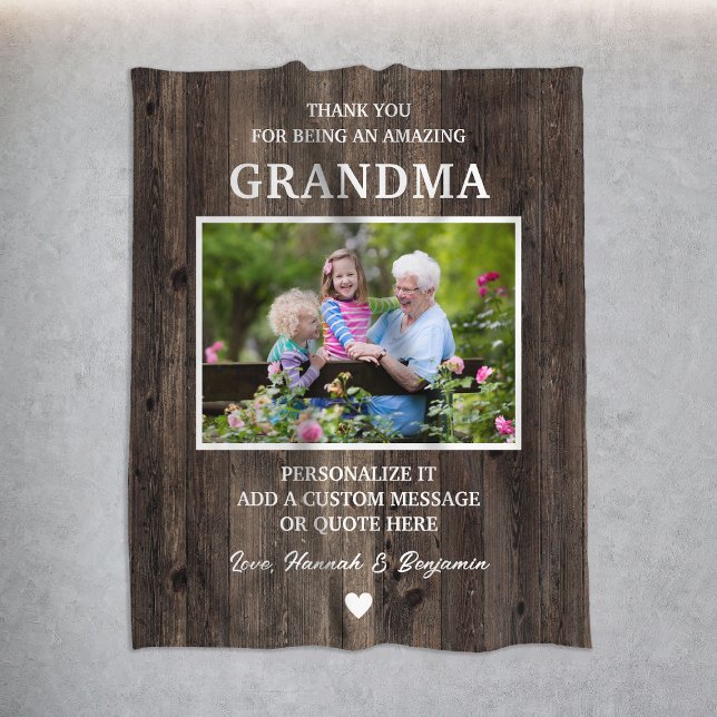 Cobertor De Velo Rústica Vovó de Madeira Obrigado Personalizado (Rustic Wood Grandma Thank You Personalized Fleece Blanket
)