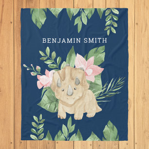 Cobertor De Velo Rústico Aquarela Selva Tricerátops Dinossauro Cint