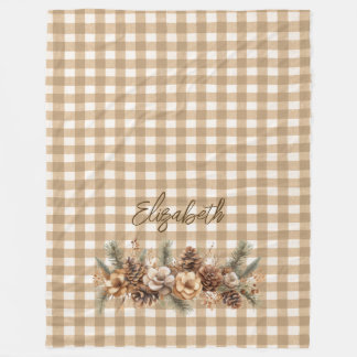 Cobertor De Velo Rústico Pinho Queda Cones Brown Gingham Personaliz