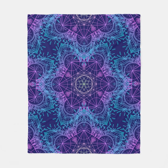 Cobertor De Velo Sacred Geometry Symbols in Mandala seamless patter (Frente)