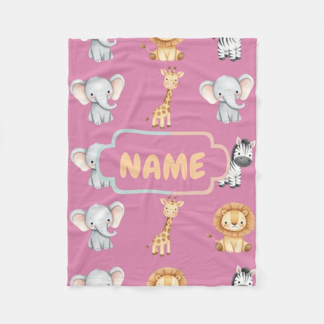 Cobertor De Velo Safari Animal Cute Pastel Nursery Personalizado (Frente)
