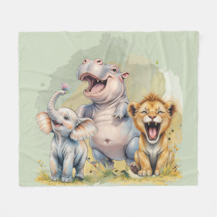Cobertor De Velo Safari Animal Lion Hippo Elepher