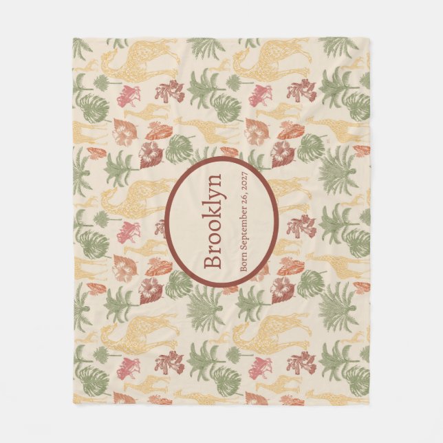 Cobertor De Velo Safari Giraffe & Tropical Leaves Nursery (Frente)