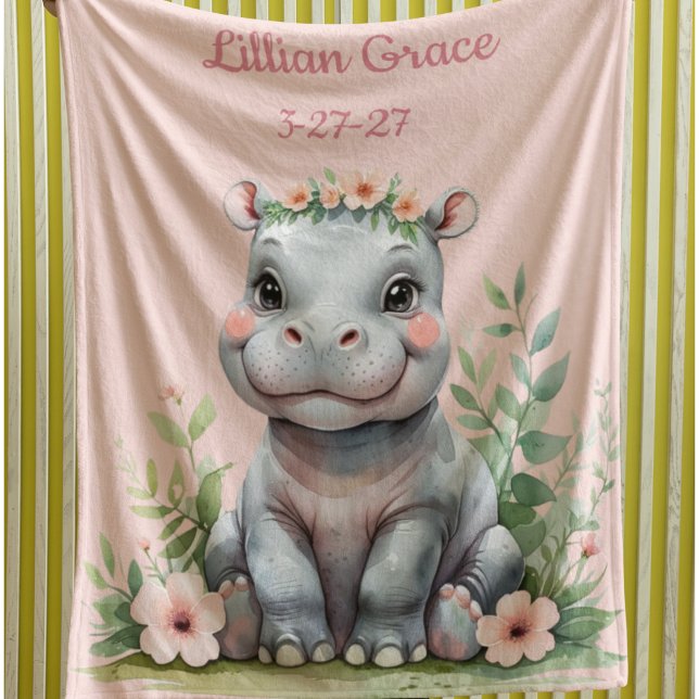 Cobertor De Velo Safari Nursery da Menina Hippo Personalizada (Criador carregado)