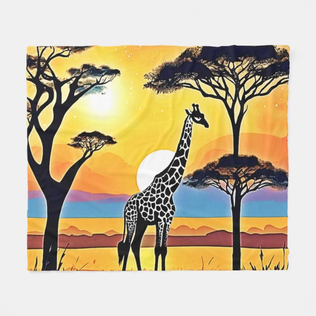 Cobertor De Velo Safari Sunset: Giraffe's Embrace (Frente (Horizontal))