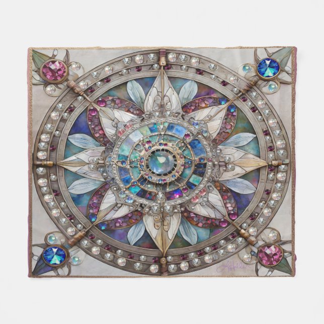 Cobertor De Velo Safiras Rosa e Azul Diamantes Pérolas Mandala (Frente (Horizontal))