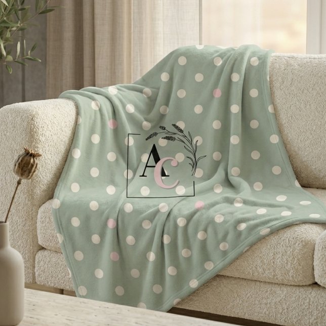 Cobertor De Velo Sage Green Polka Dot Monogram Parents’ Eid Gift (Criador carregado)