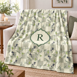 Cobertor De Velo Sage Verde Padrão Oliva Monograma em Aquarela
