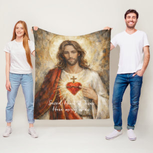 Cobertor De Velo Sagrado Coração Jesus Pintura Artística em Impasto