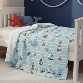 Cobertor De Velo Sailboat, Wave and Whale Pattern ID1228