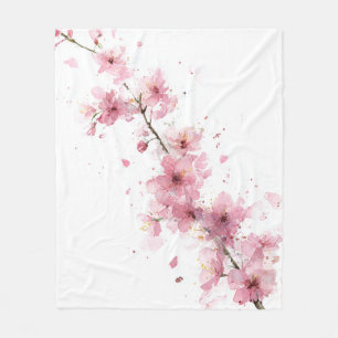 Cobertor De Velo Sakura Floral de Acuarela Rosa Boho Cerejeira Flor