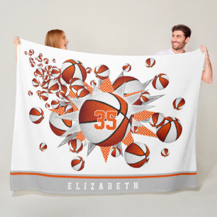 Cobertor De Velo sala branca de esportes laranja raparigas basketba
