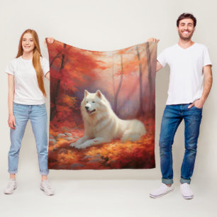 Cobertor De Velo Samoyed nas Folhas de Outono Caídas Inspira