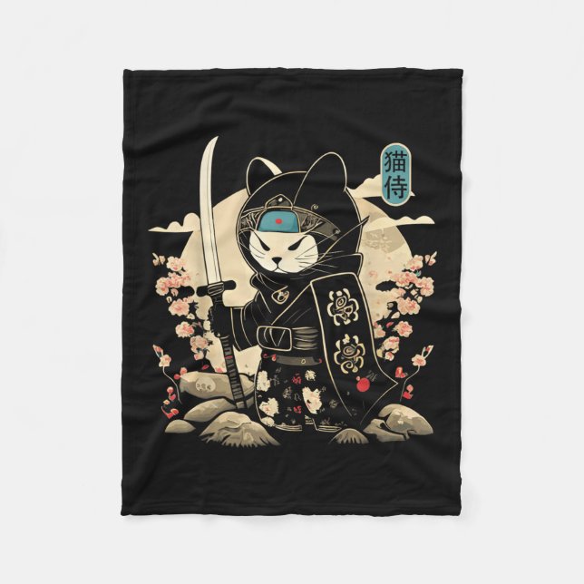 Cobertor De Velo Samurai Cat Tattoo Kawaii Ninja Cat _1 (Frente)