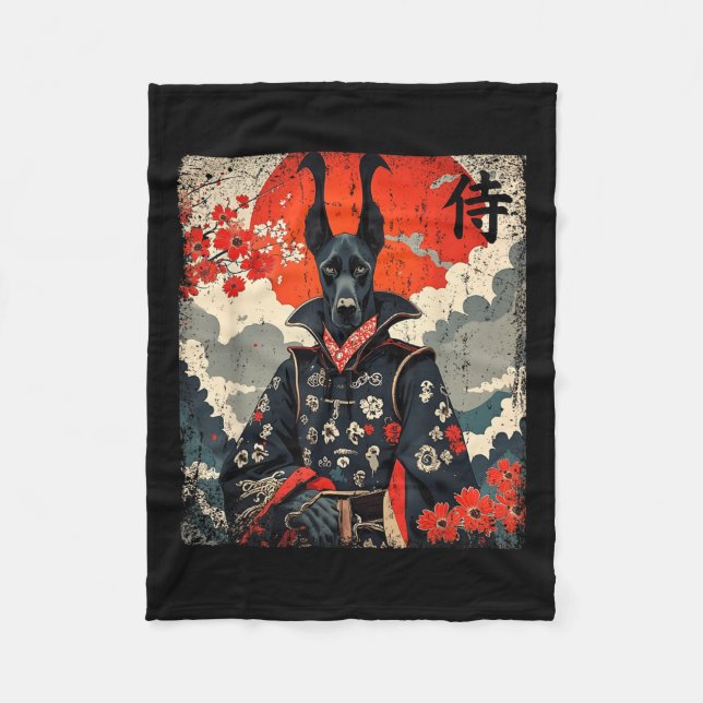 Cobertor De Velo Samurai Great Dane Tattoo Kawaii Ukiyo-e (Frente)