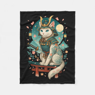 Cobertor De Velo Samurai Moonlight do Gato Japonês Blossom de Cerej