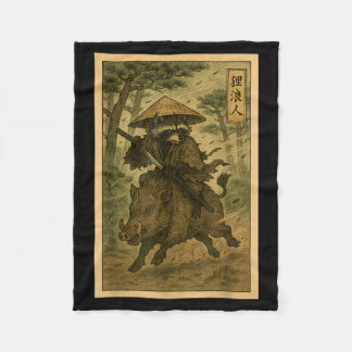 Cobertor De Velo Samurai Raccoon Ronin Riding Boar Japanese Forest 