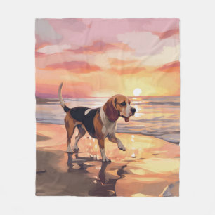 Cobertor De Velo Sandy Paws Beagle Dog em Beach Sunset