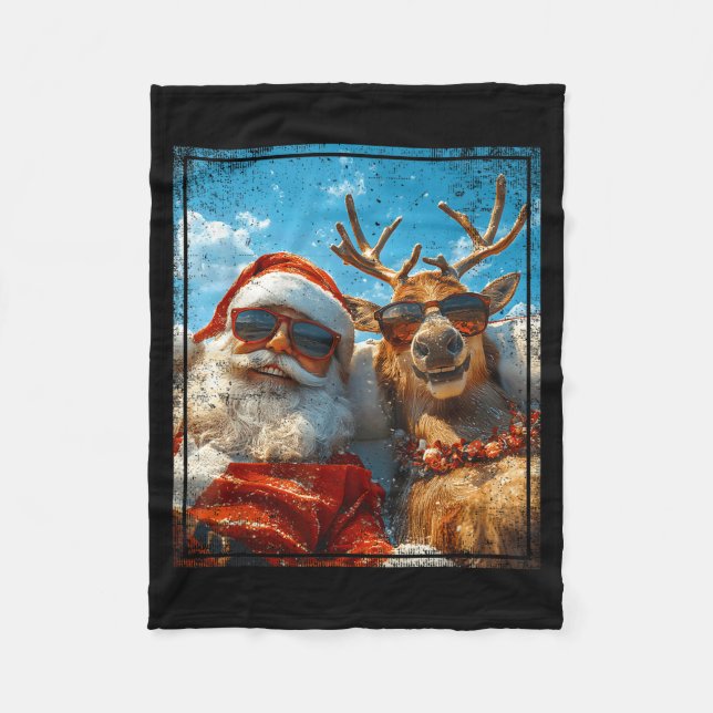 Cobertor De Velo Santa And Reindeer Selfie Funny Christmas Vacation (Frente)