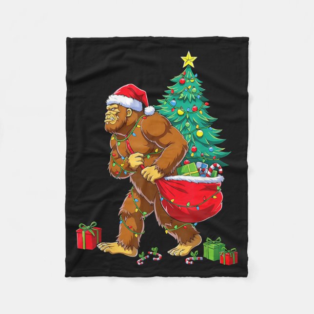 Cobertor De Velo Santa Bigfoot Christmas Tree Xmas Lights Funny Sas (Frente)