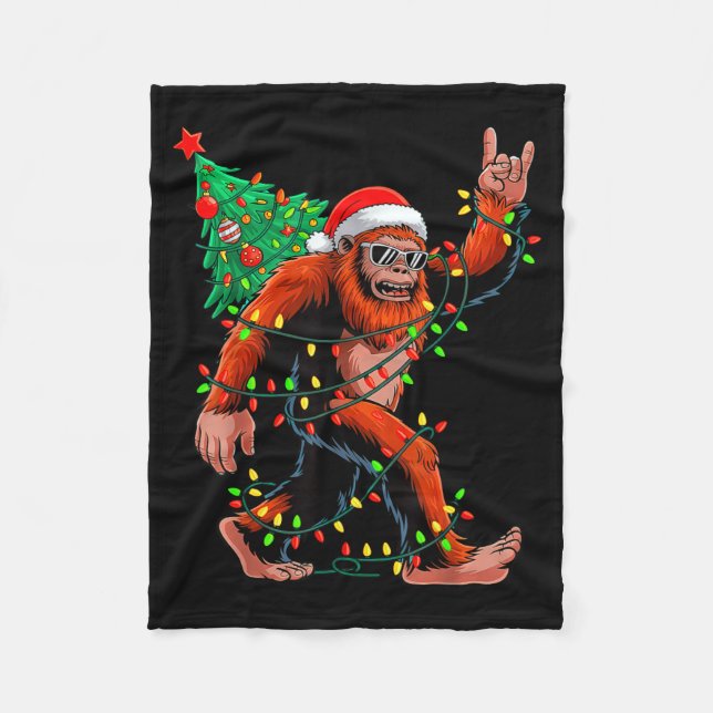 Cobertor De Velo Santa Bigfoot Christmas Tree Xmas Lights Sasquatch (Frente)