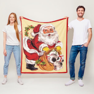 Cobertor De Velo Santa Claus Cute Puppy Vintage Retro Natal