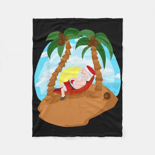 Cobertor De Velo Santa Claus Felry Christmas Beaches Palm Tree Trip (Frente)