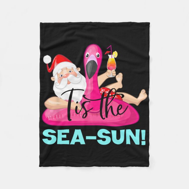 Cobertor De Velo Santa Claus Flamingo Float Tis The Sea-sun Christm (Frente)