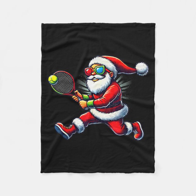 Cobertor De Velo Santa Claus Playing Tennis Game Tennis Racket Chri (Frente)