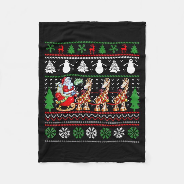 Cobertor De Velo Santa Claus Riding Giraffe Sleigh Ugly Christmas B (Frente)