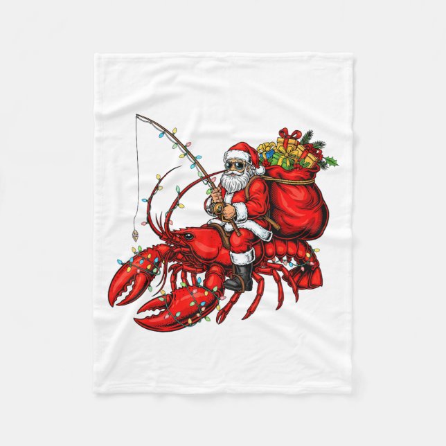 Cobertor De Velo Santa Claus Riding Lobster Lights Christmas Fishin (Frente)
