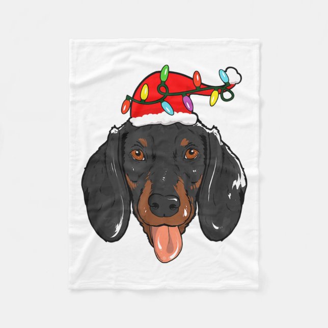 Cobertor De Velo Santa Dachshund Light Christmas  (Frente)