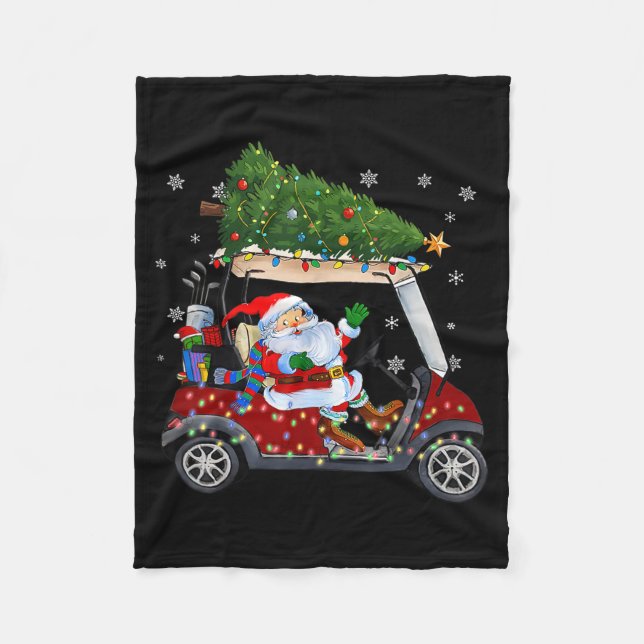 Cobertor De Velo Santa Golf Cart Christmas Tree Lights Xmas Golfer  (Frente)
