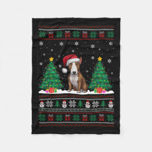 Cobertor De Velo Santa Hat Bull Terrier Dog Xmas Tree Luzes Feias