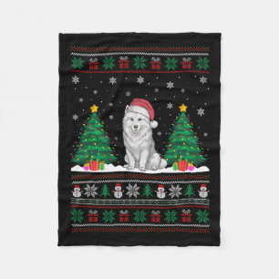 Cobertor De Velo Santa Hat Cachorro Samoyed Árvore De Natal Luzes F