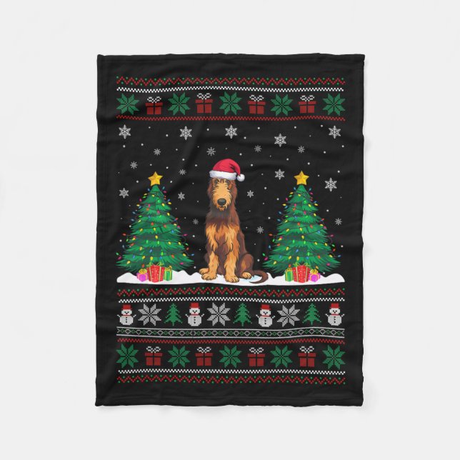 Cobertor De Velo Santa Hat Irish Wolfhound Dog Xmas Tree Lights Ugl (Frente)
