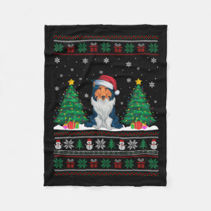 Cobertor De Velo Santa Hat Rough Collie Dog Xmas Tree Luzes Feias