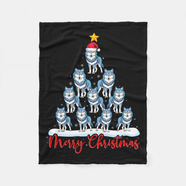 Cobertor De Velo Santa Hat Ugly Xmas Funny Wolf Christmas Tree  (Frente)