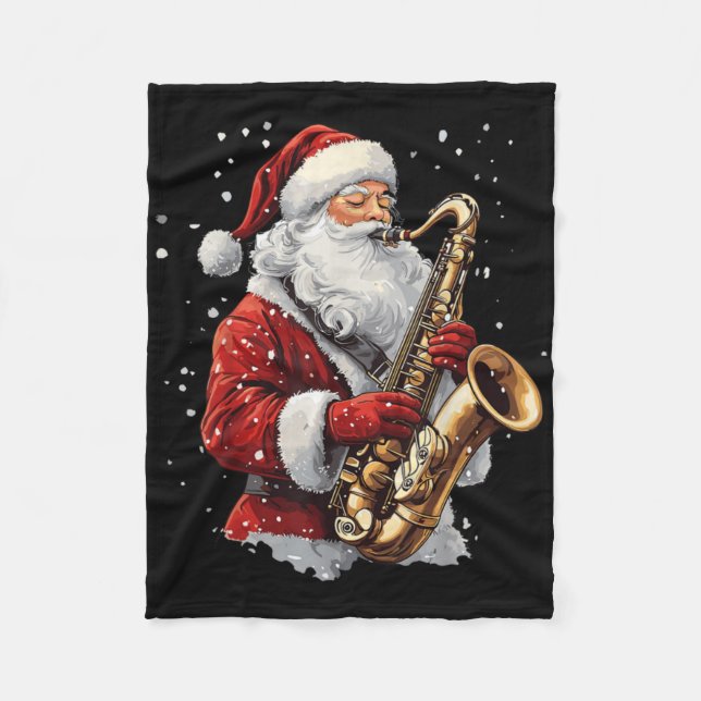 Cobertor De Velo Santa Playing Saxophone Xmas Musician Saxophonist  (Frente)