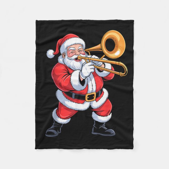 Cobertor De Velo Santa Playing Trombone Funny Holiday Chrismas Xmas (Frente)
