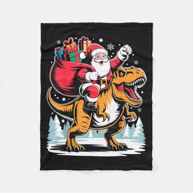Cobertor De Velo Santa Riding Dinosaur T Rex Christmas Boys Xmas  (Frente)