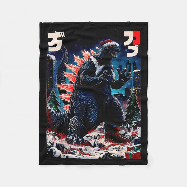 Cobertor De Velo Santazilla Monstro Japonês Kaiju Dinossauro Natal (Frente)
