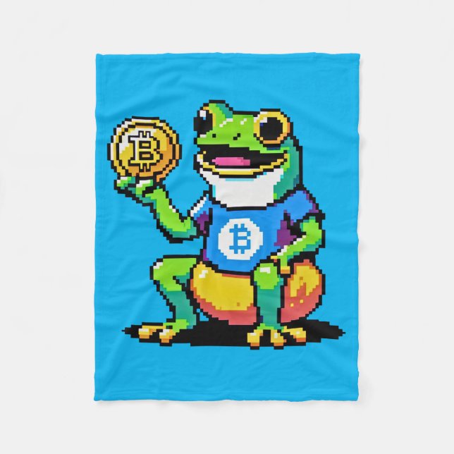 Cobertor De Velo Sapo Crypto - Moeda Digital Engraçada Pixel Art (Frente)
