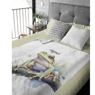 Cobertor De Velo Sapo de árvore em aquarela fofa, personalizado