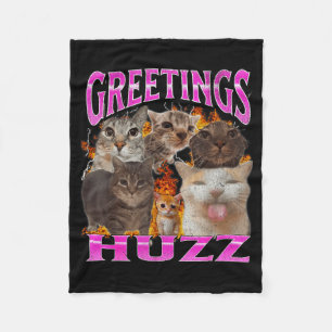Cobertor De Velo Saudações Huzz Meme de Gato Engraçado Camiseta Grá